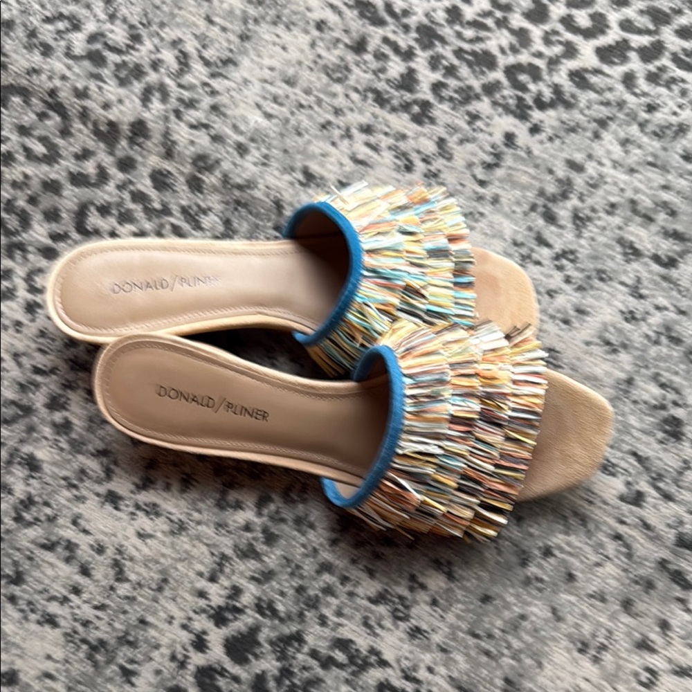 Donald J. Pliner Beige Metallic Fringe Slide Sandals